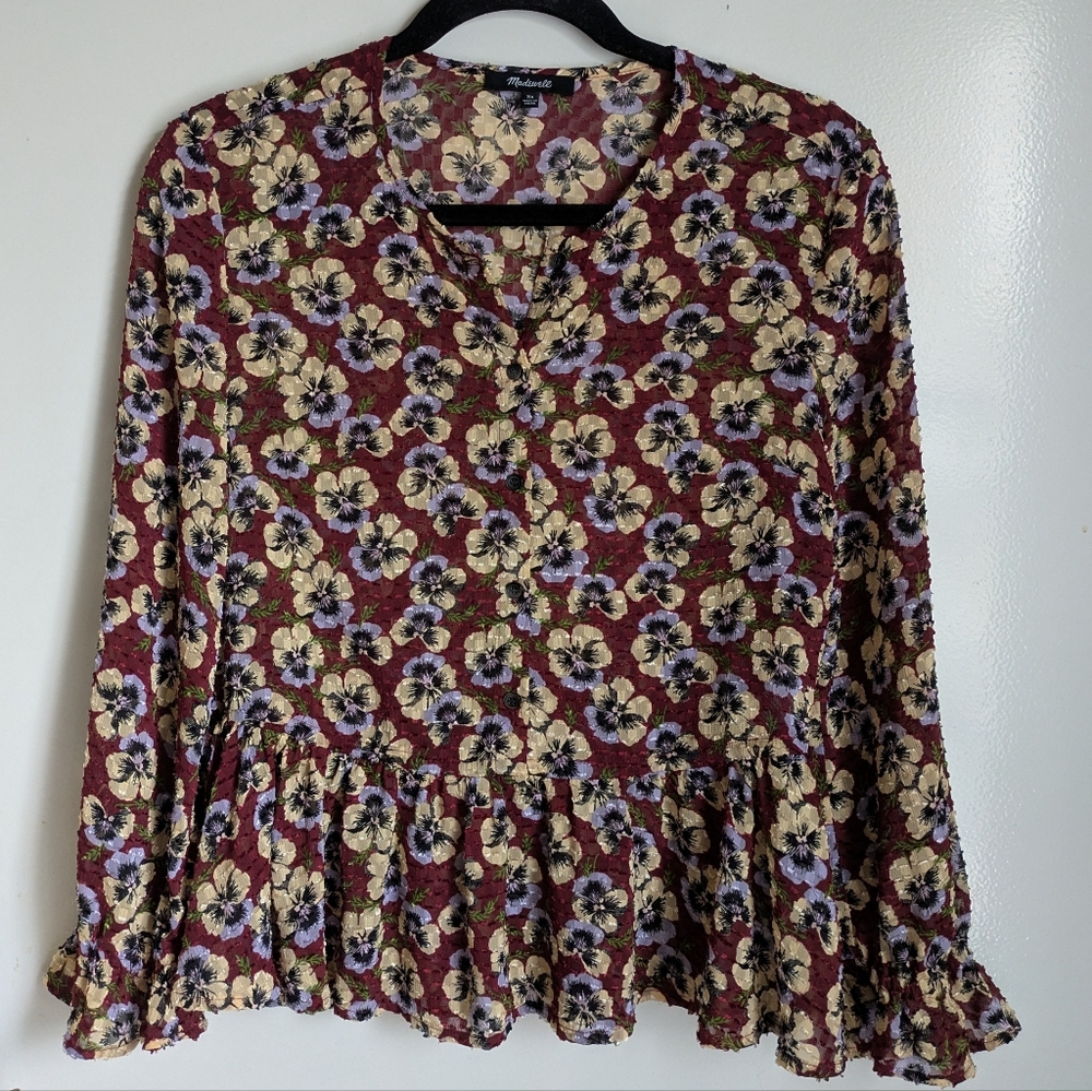 Madewell Ruffle Hem Top Blouse Viola Floral XS - Picture 10 of 16